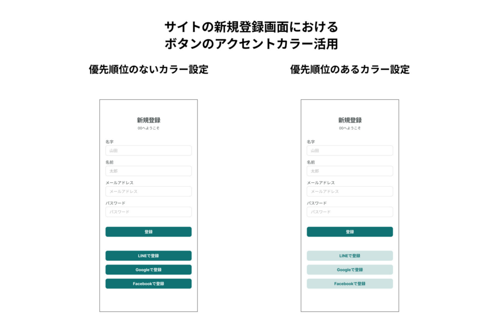 サイトの新規登録画面におけるボタンのアクセントカラー活用