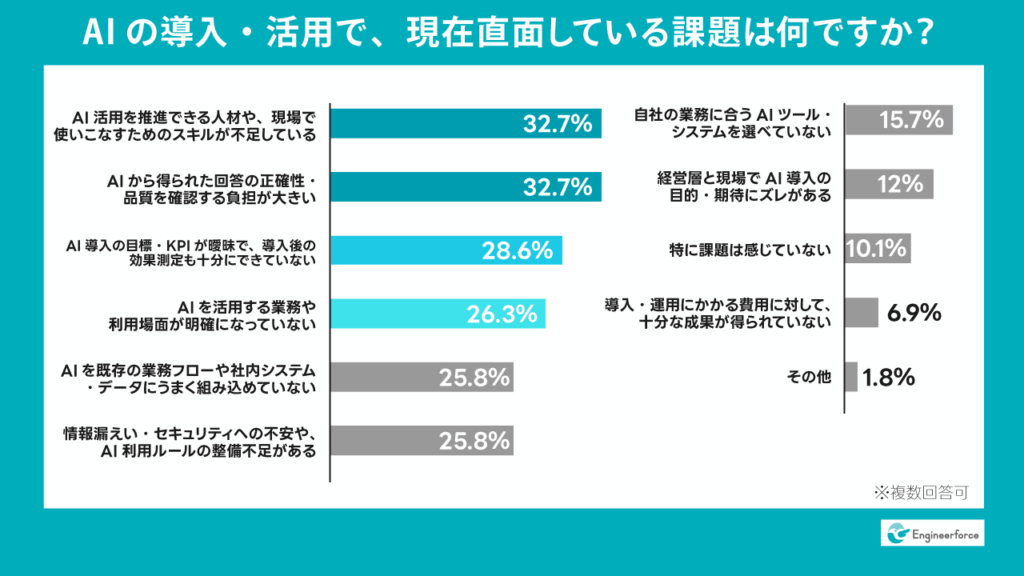 現場が直面する課題は「人材・スキル不足」と「正確性確認の負担」
